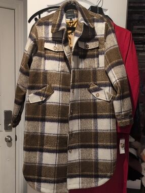Plaid Shirt Jacket in Brown & White — Lightweight Layer